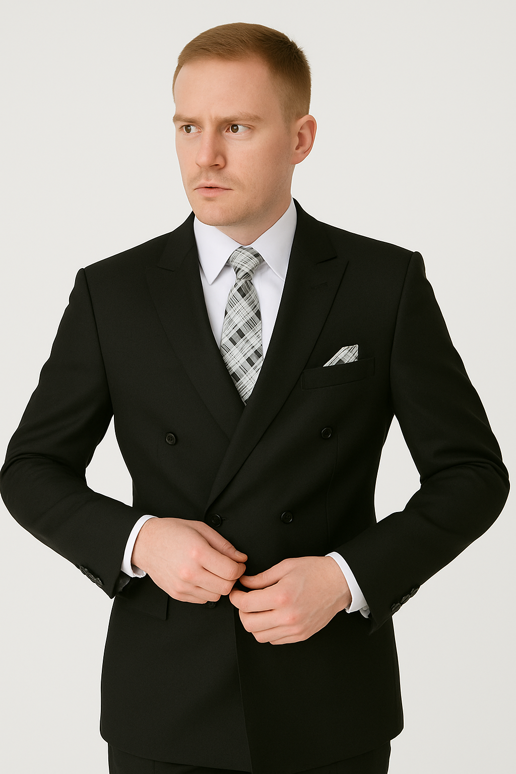 Mens Classic Wool Double Breasted homecoming Suit in Black - 38 Short Jacket+32 Waist Adjustable 28to34)(Height: 5 4 to5 7 )(Neck  15-16.5)S-M)