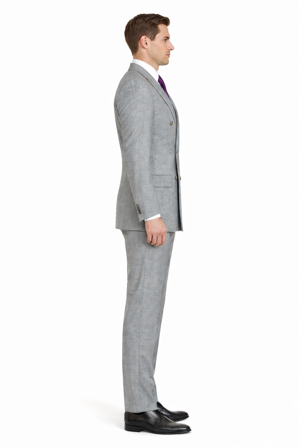 Mens Classic Wool Feel Double Breasted Glen Plaid Suit in Grey-New Designer Collection - 36 Short