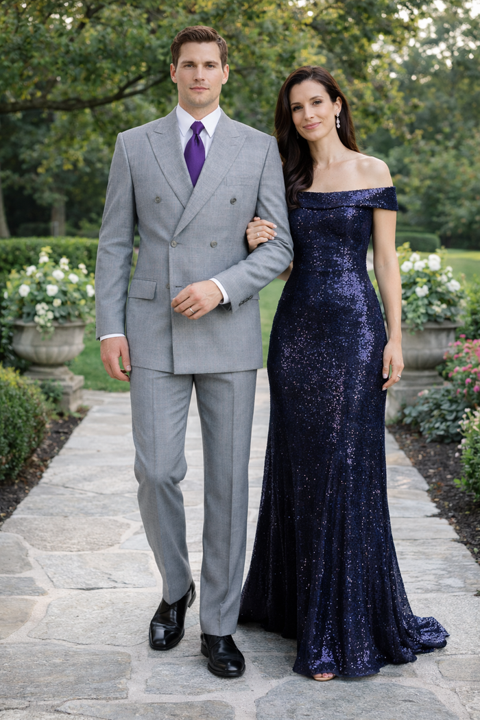 Mens Classic Wool Feel Double Breasted Glen Plaid Suit in Grey-New Designer Collection