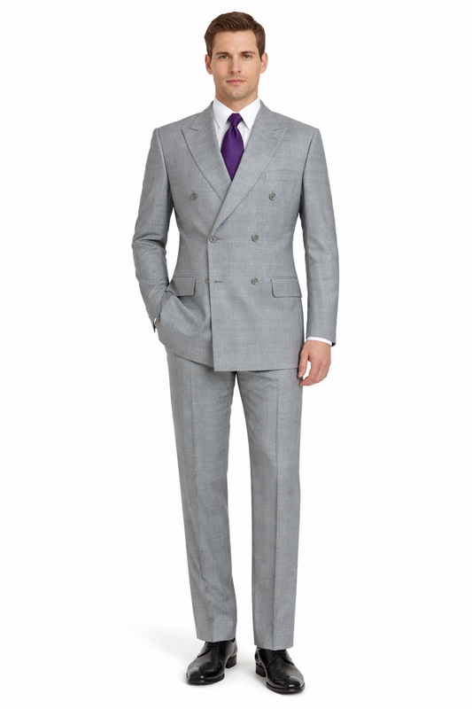 Mens Classic Wool Feel Double Breasted Glen Plaid Suit in Grey-New Designer Collection