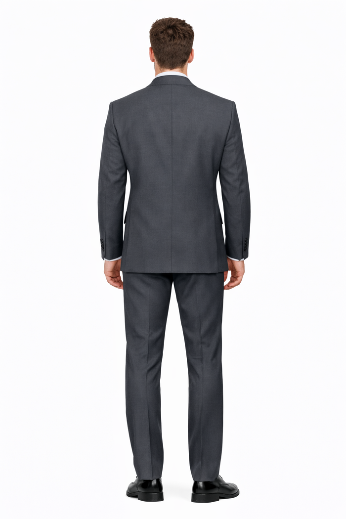 Mens Classic Wool Feel Double Breasted Suit in Heather Grey