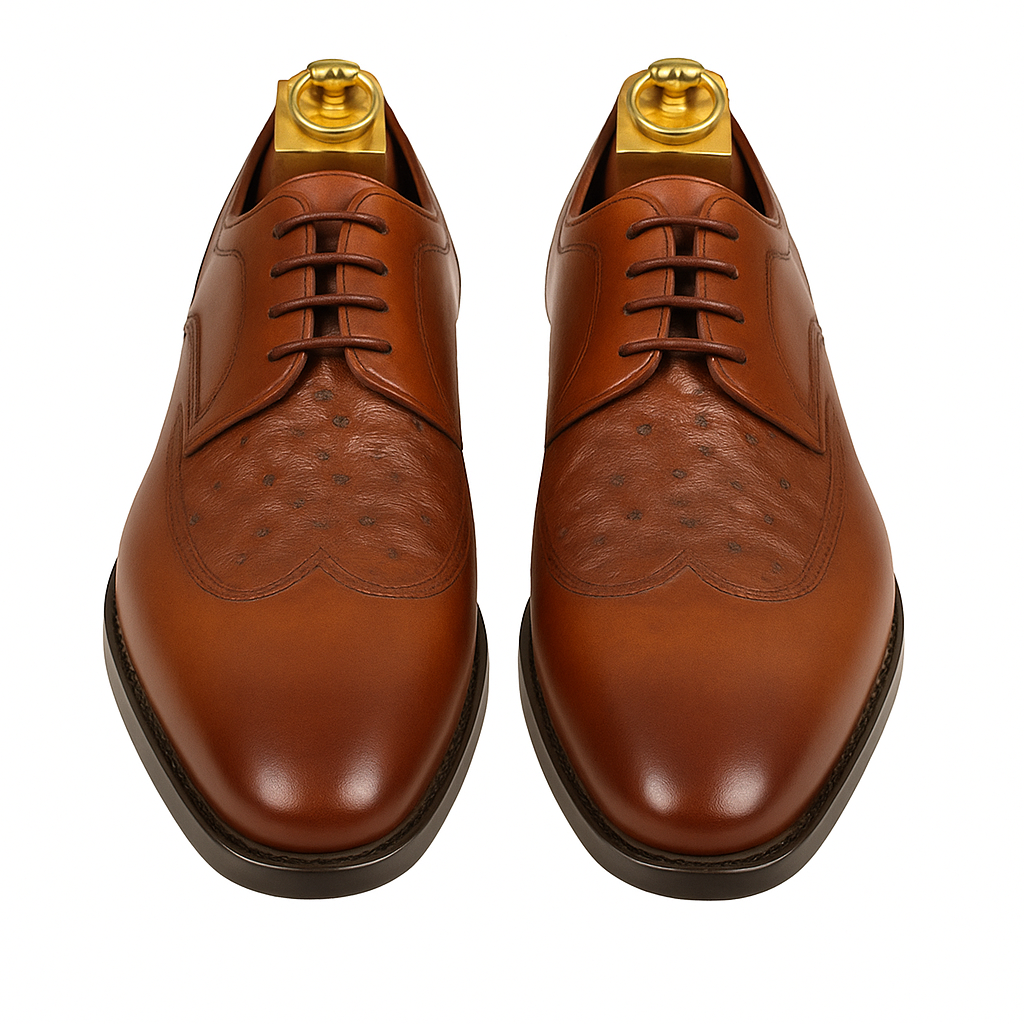 Mens Carrucci Ostrich Embossed Leather Wingtip Dress Shoe in Oxblood - 8