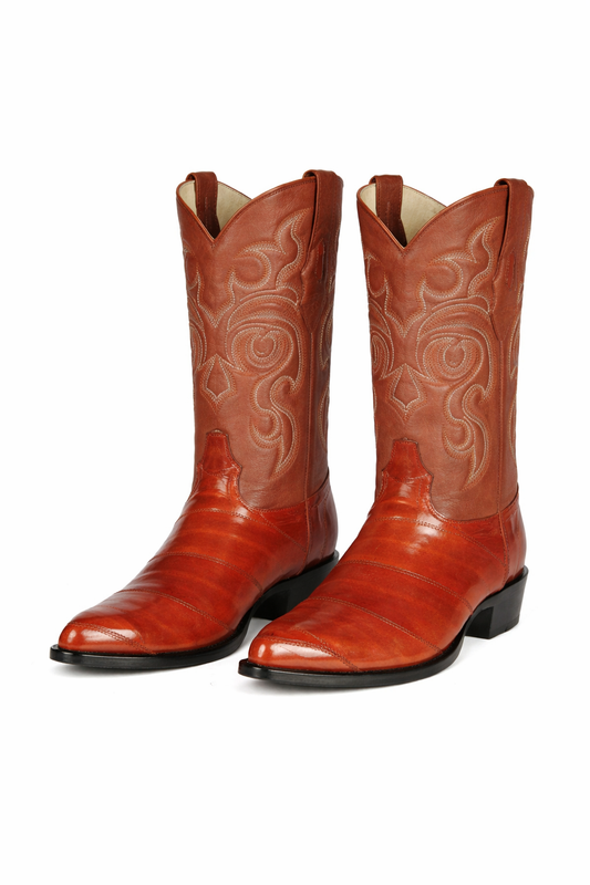 Men's Cognac Eel Skin Cowboy Boots: Genuine Leather Western Dress Boots by Los Altos-New Designer Collection