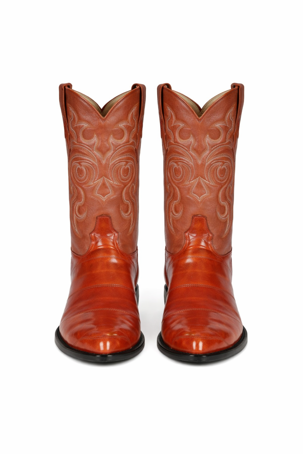 Men's Cognac Eel Skin Cowboy Boots: Genuine Leather Western Dress Boots by Los Altos-New Designer Collection - 6