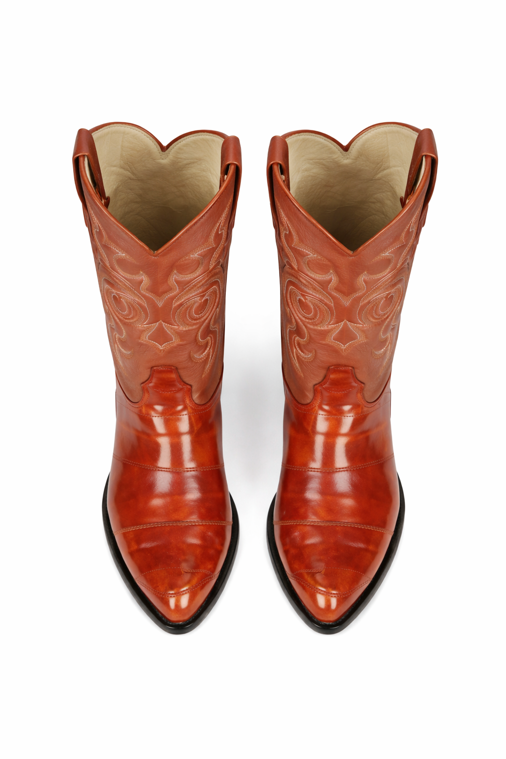 Men's Cognac Eel Skin Cowboy Boots: Genuine Leather Western Dress Boots by Los Altos-New Designer Collection - 6