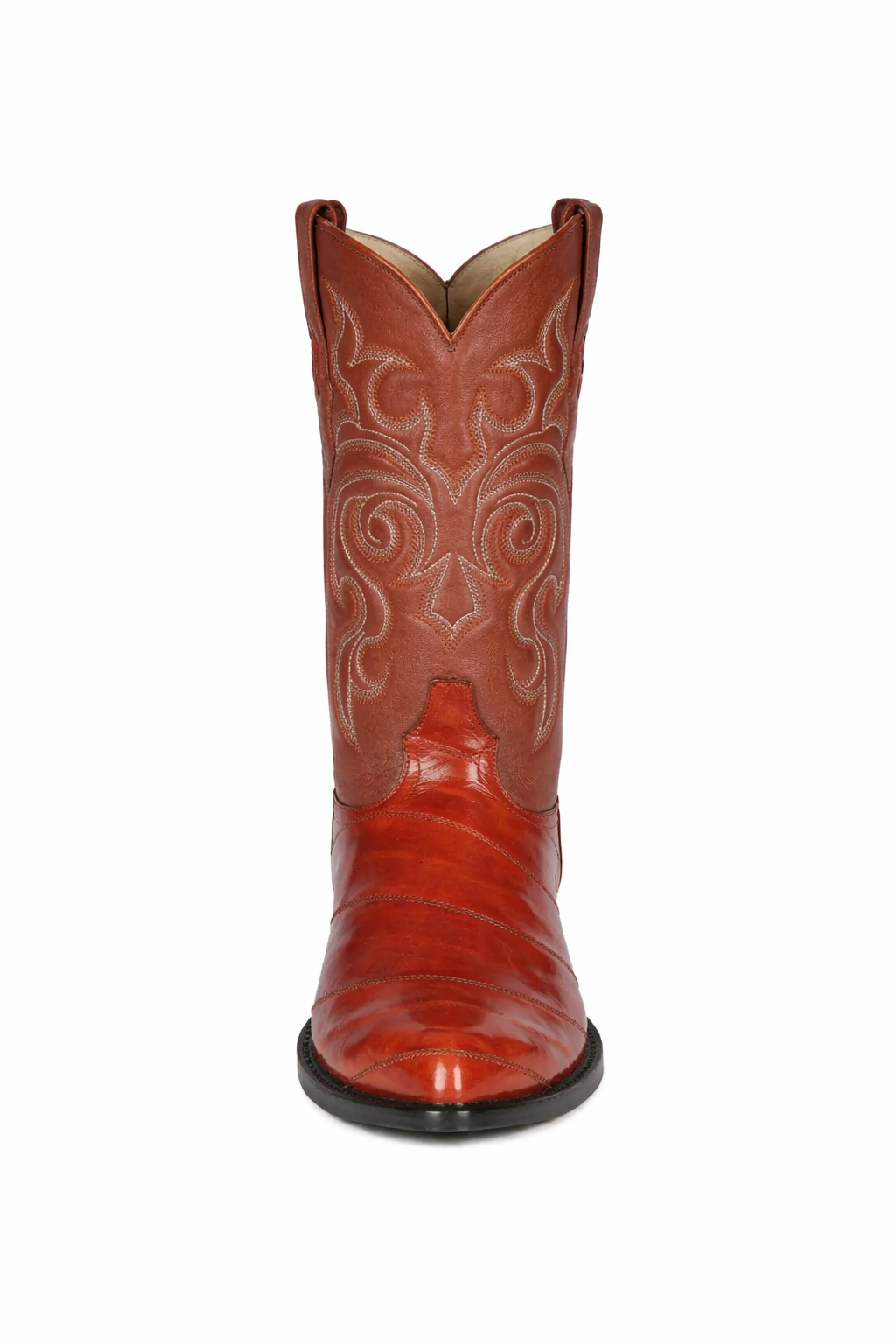 Men's Cognac Eel Skin Cowboy Boots: Genuine Leather Western Dress Boots by Los Altos-New Designer Collection - 6