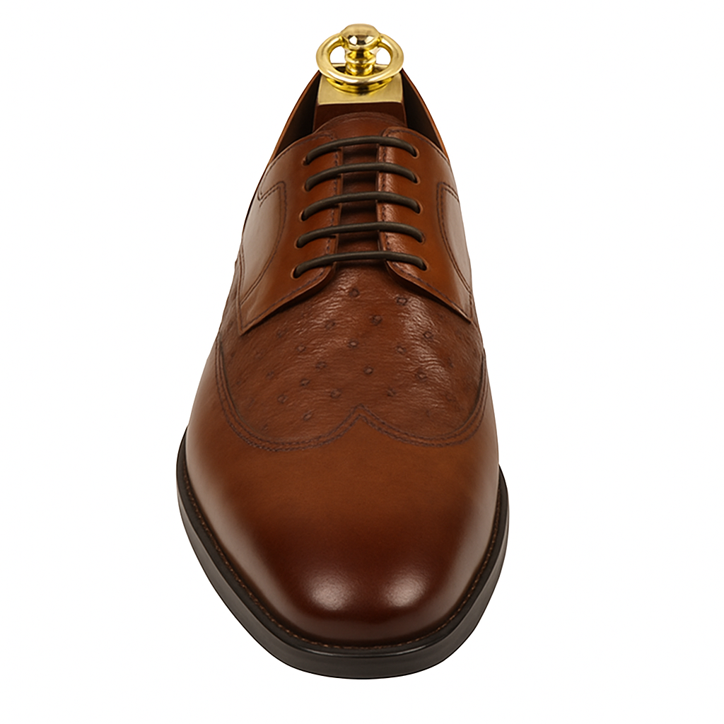 Mens Carrucci Ostrich Embossed Leather Wingtip Dress Shoe in Oxblood - 8