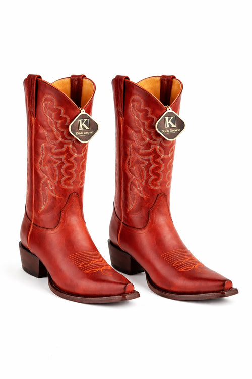 Men's King Exotic Snip Toe Pull Up Leather Boots Handmade Cognac (4943803)