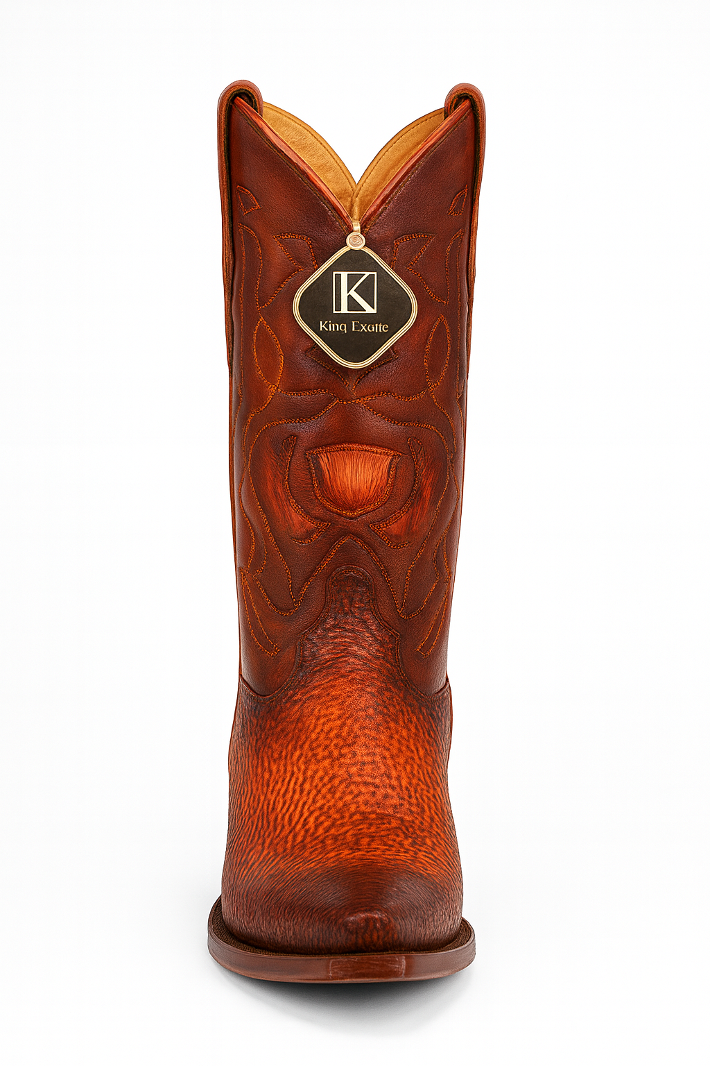 Men's King Exotic Snip Toe Sharkskin Boots Handcrafted Burnished Cognac (494RD0903) - 6 E