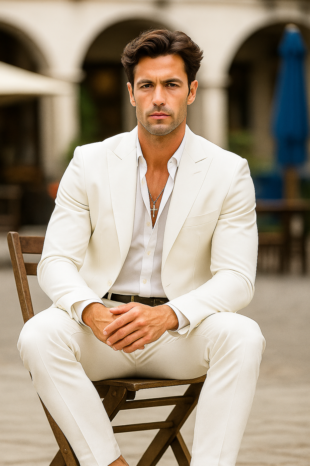 Mens Colin Farrell Miami Vice  Suit white - 38 Short Jacket+32 Waist Adjustable 28to34)(Height: 5 4 to5 7 )(Neck  15-16.5)S-M)