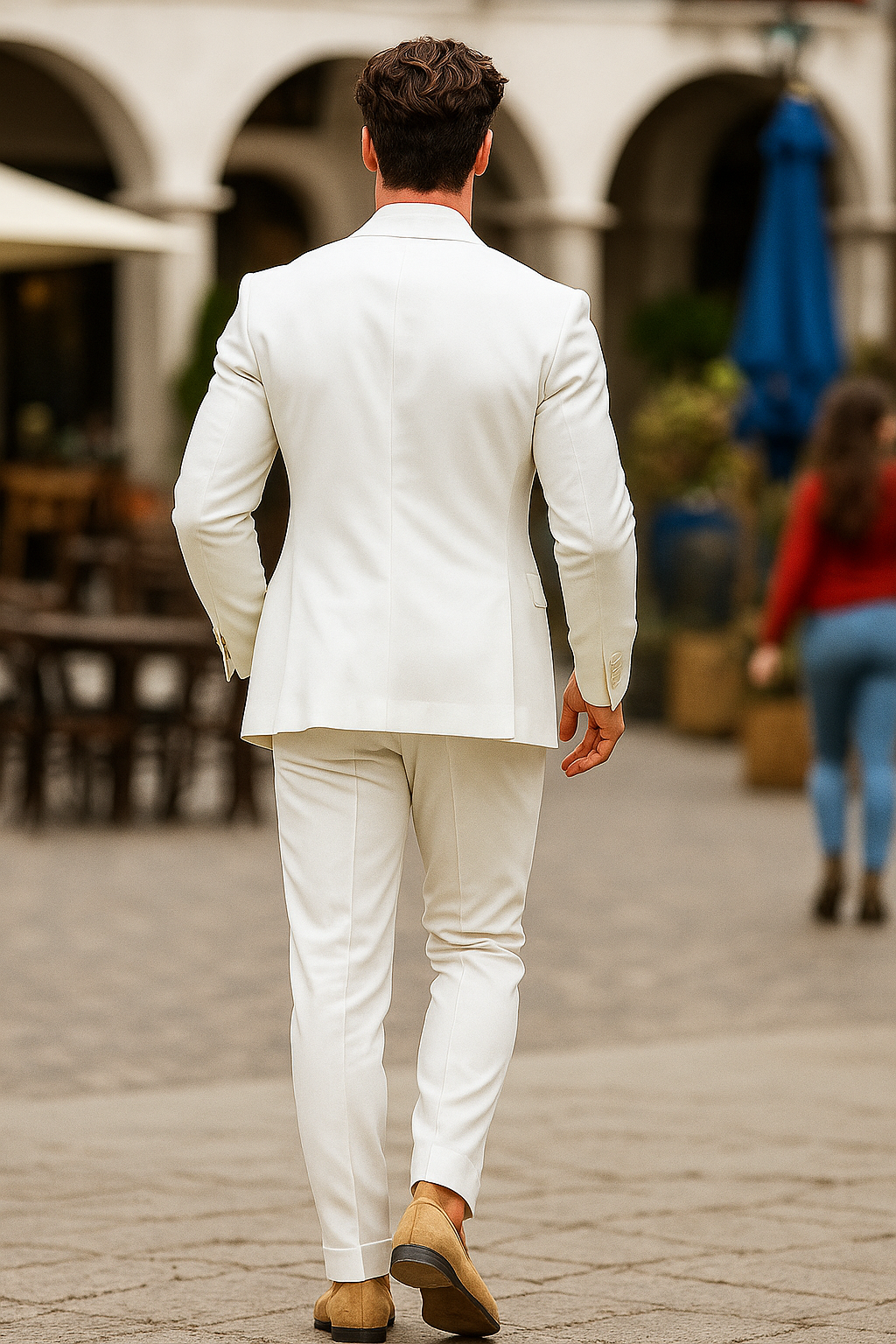 Mens Colin Farrell Miami Vice  Suit white - 38 Short Jacket+32 Waist Adjustable 28to34)(Height: 5 4 to5 7 )(Neck  15-16.5)S-M)