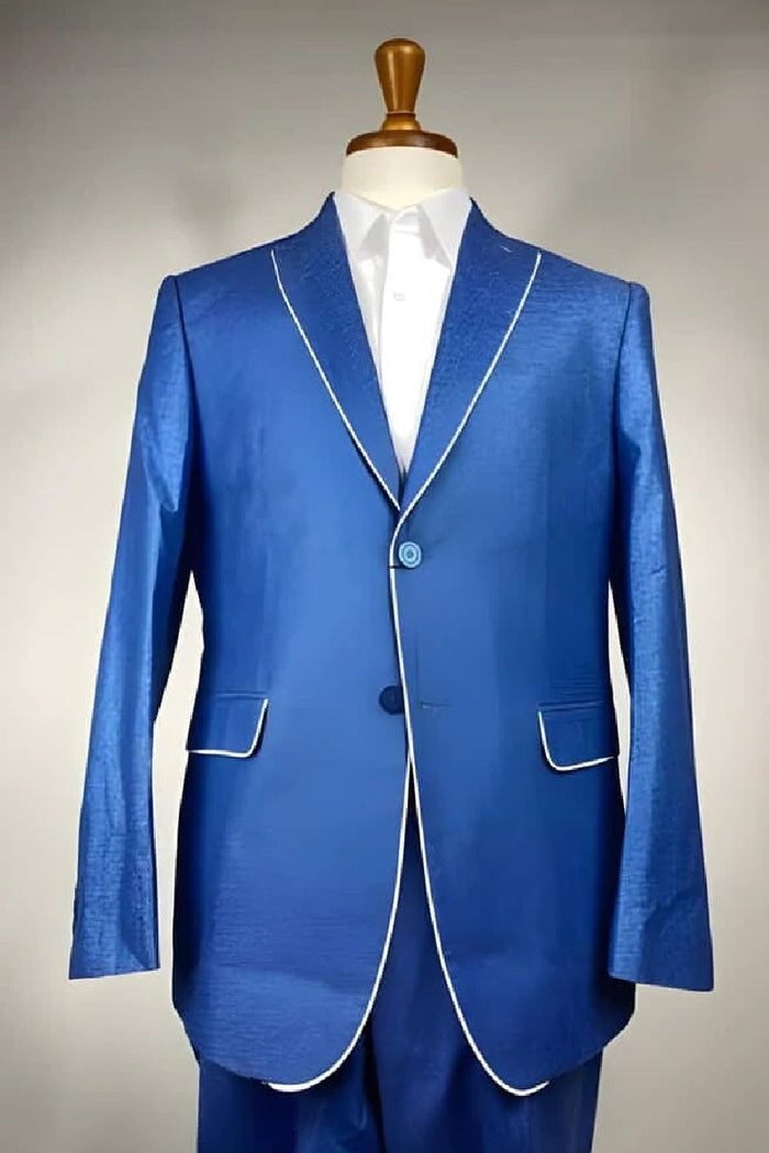 Mens Big and Tall Linen Suits - Royal Blue Pastel Summer Fabric Suit