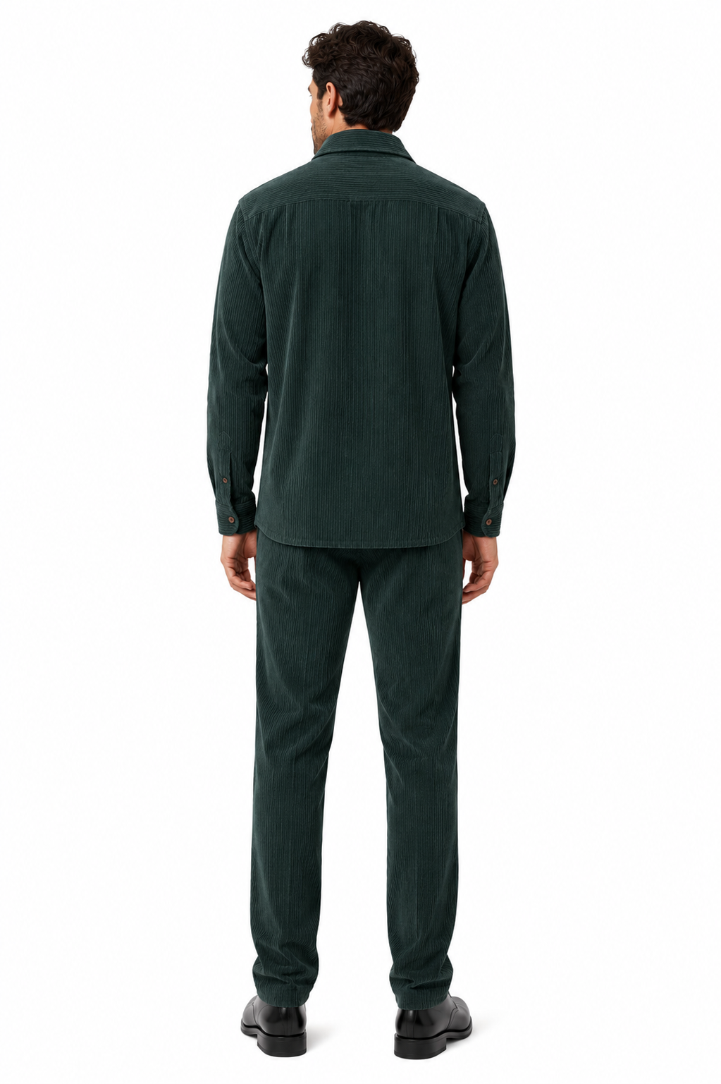 Mens Corduroy Shirt and Pants Walking Suit in Winter Cotton Fabric Casual in Color Green leisure Style