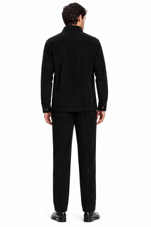 Mens Corduroy Shirt and Pants Walking Suit in Winter Cotton Fabric Casual in Color Black leisure Style