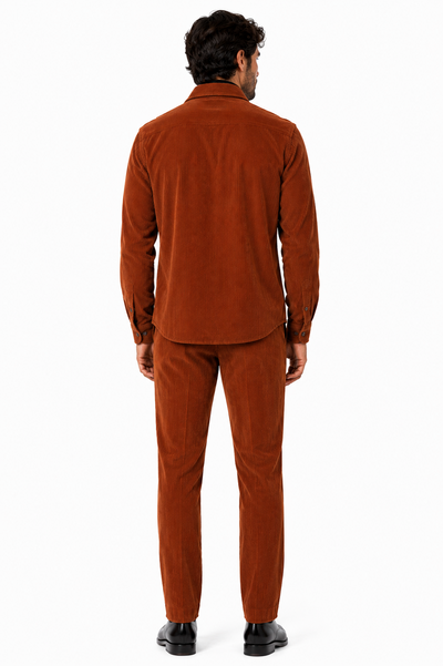 Men's Corduroy Shirt and Pants Walking Suit in Winter Cotton Fabric Casual in Color Burnt Orange Light Rust leisure Style