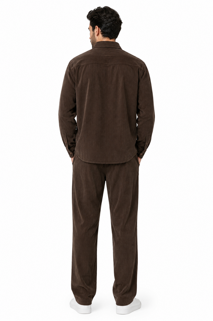 Mens Corduroy Shirt and Pants Walking Suit in Winter Cotton Fabric Casual in Color Mocha Choclate brown leisure Style