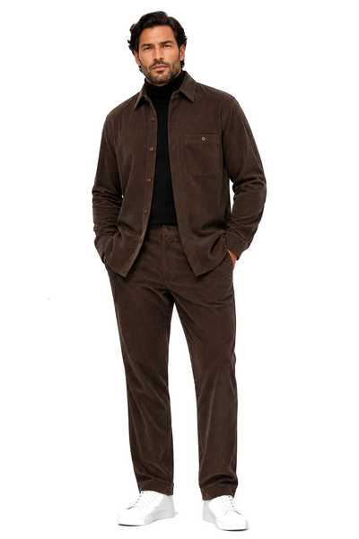 Mens Corduroy Shirt and Pants Walking Suit in Winter Cotton Fabric Casual in Color Mocha Choclate brown leisure Style