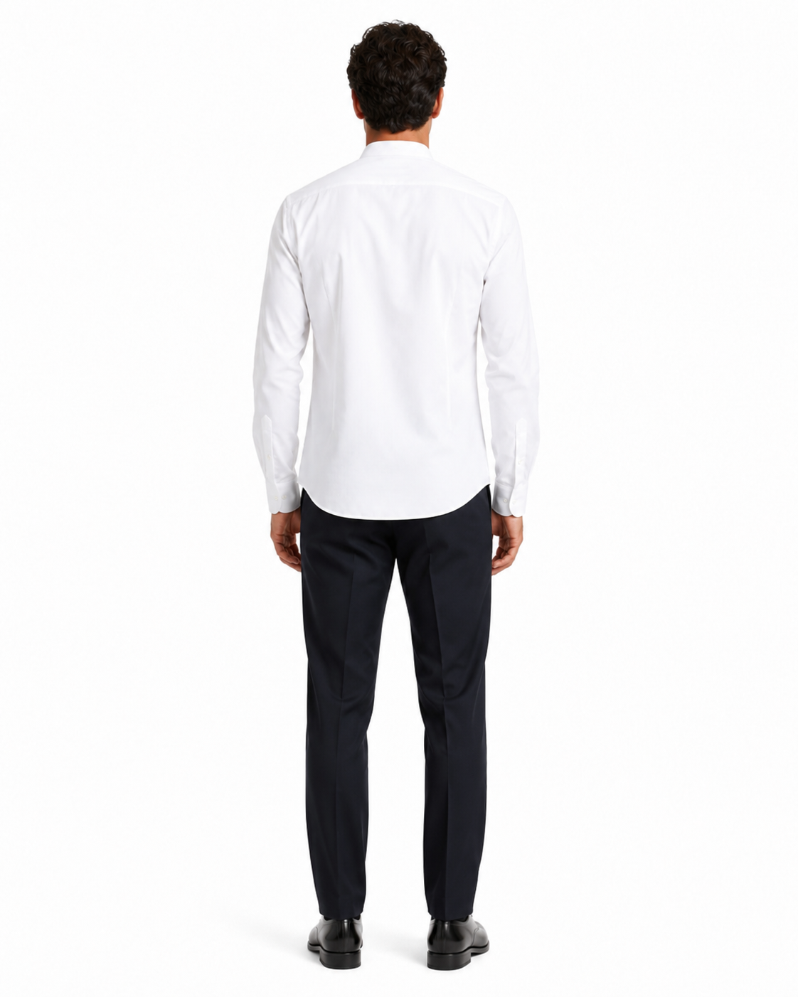 "White Men's Classic French Front Dress Shirt with Banded Collar"