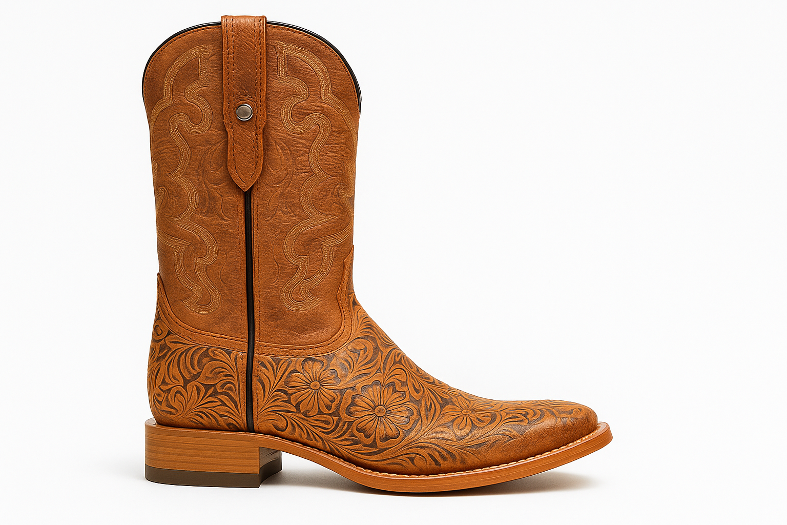Hand Tooled Cowboy Boots Print - Cognac