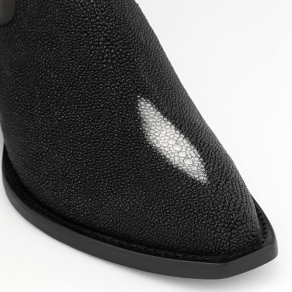 Men's King Exotic Snip Toe Stingray Boots Single Stone Handmade Black (494R1205) - 6 E