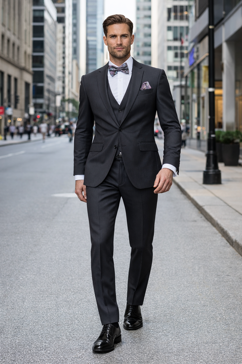 Men's Dark Grey Slim Fit Three Piece Suit-New Designer Collection
