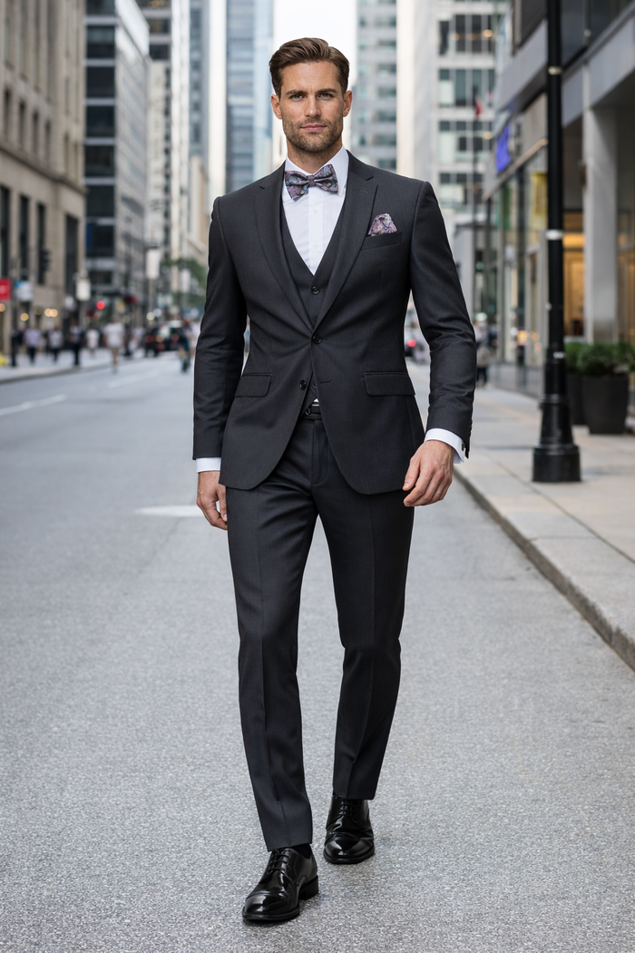 Men's Dark Grey Slim Fit Three Piece Suit-New Designer Collection
