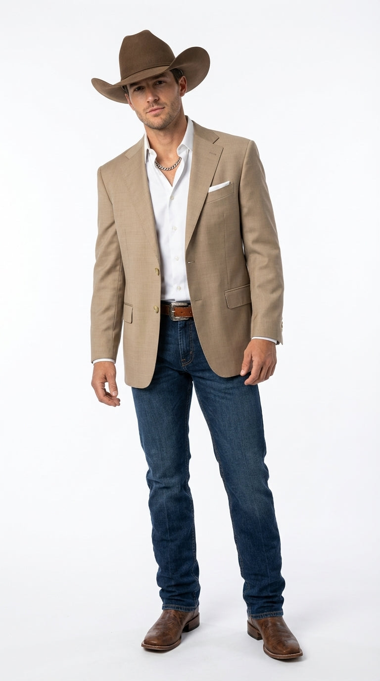 Mens Dark Tan Cowboy Western Blazer – Classic Western Style Sport Coat Casual Formal Jacket for Business Wedding Modern Fit - 36 Short