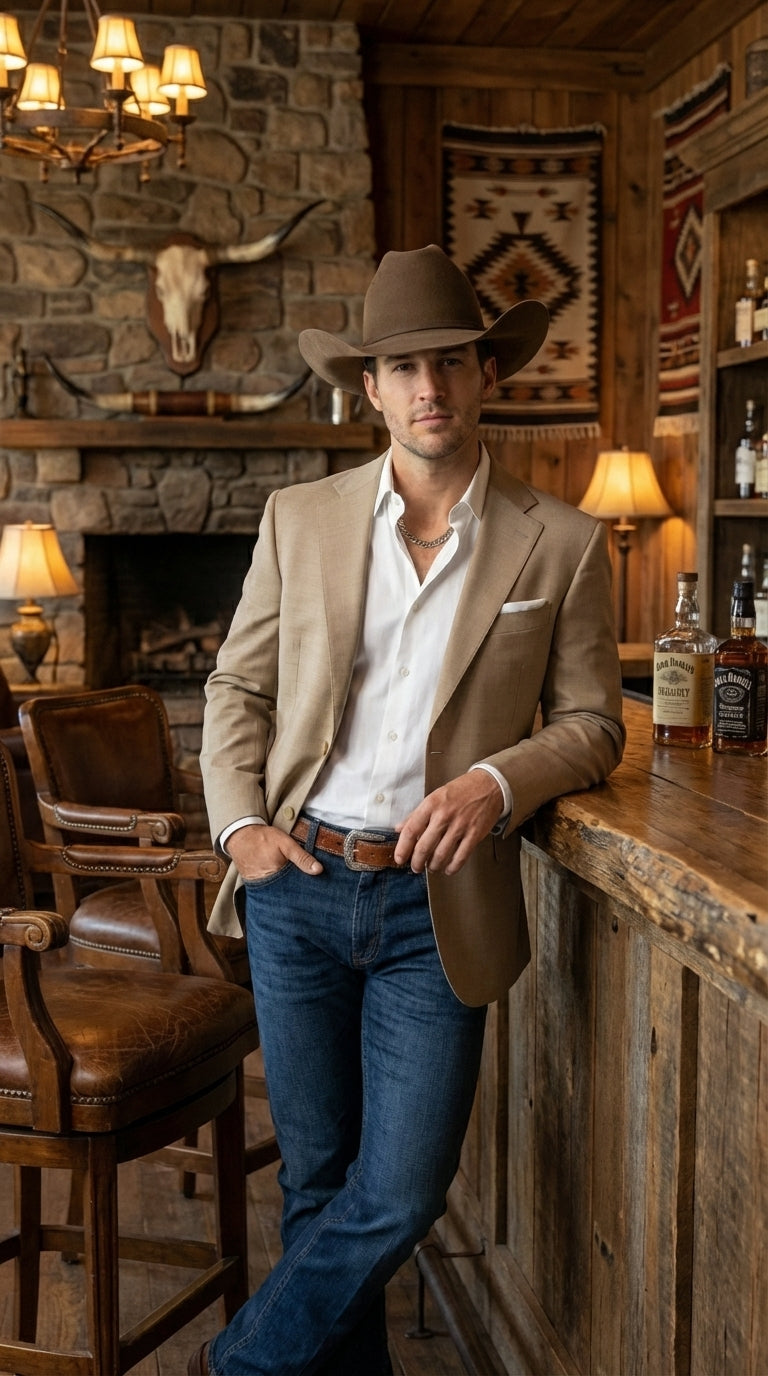 Mens Dark Tan Cowboy Western Blazer – Classic Western Style Sport Coat Casual Formal Jacket for Business Wedding Modern Fit - 36 Short