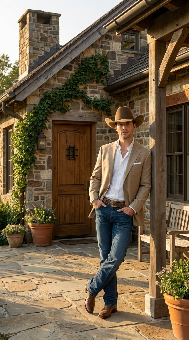 Mens Dark Tan Cowboy Western Blazer – Classic Western Style Sport Coat Casual Formal Jacket for Business Wedding Modern Fit - 36 Short