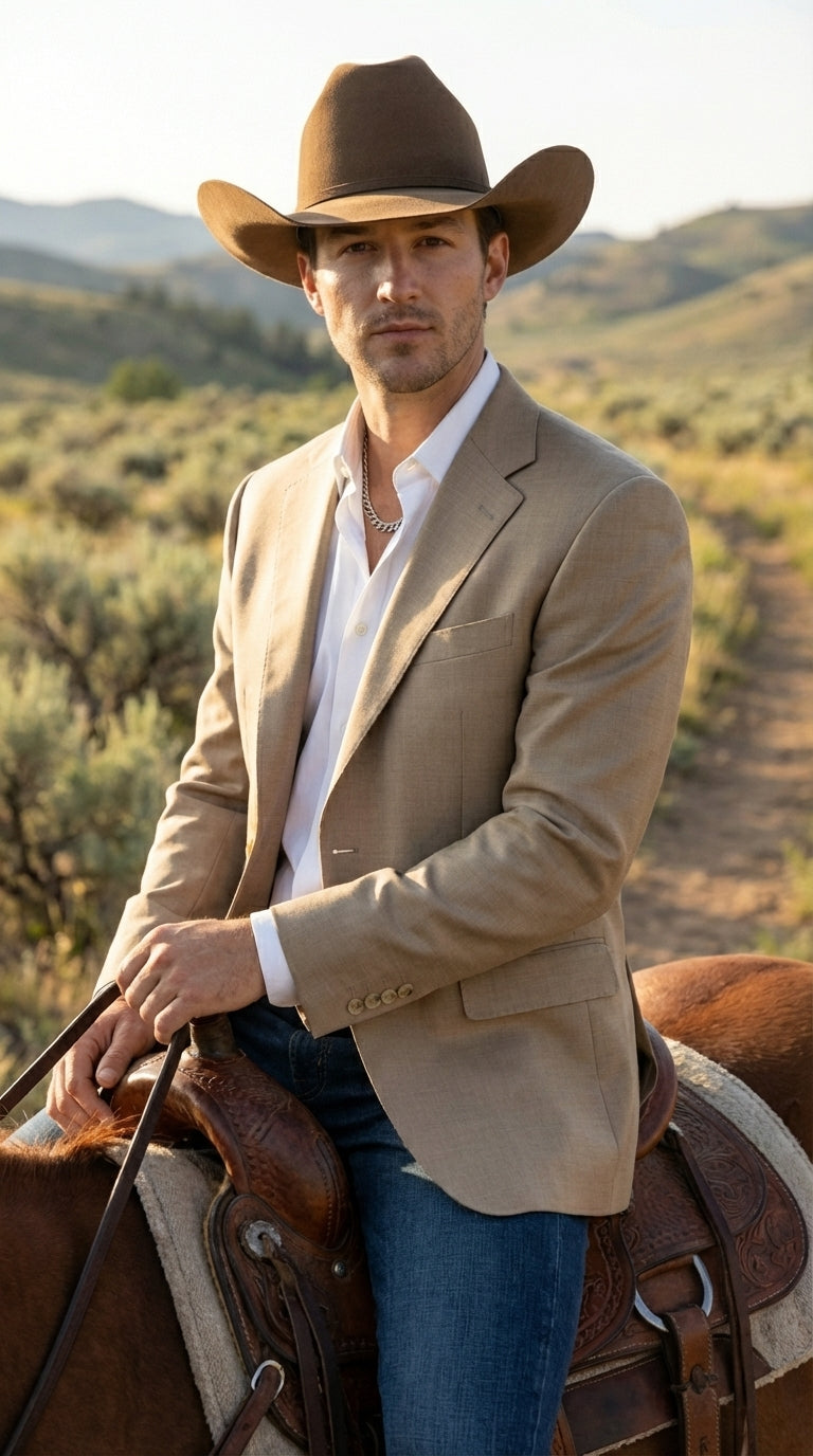 Mens Dark Tan Cowboy Western Blazer – Classic Western Style Sport Coat Casual Formal Jacket for Business Wedding Modern Fit - 36 Short
