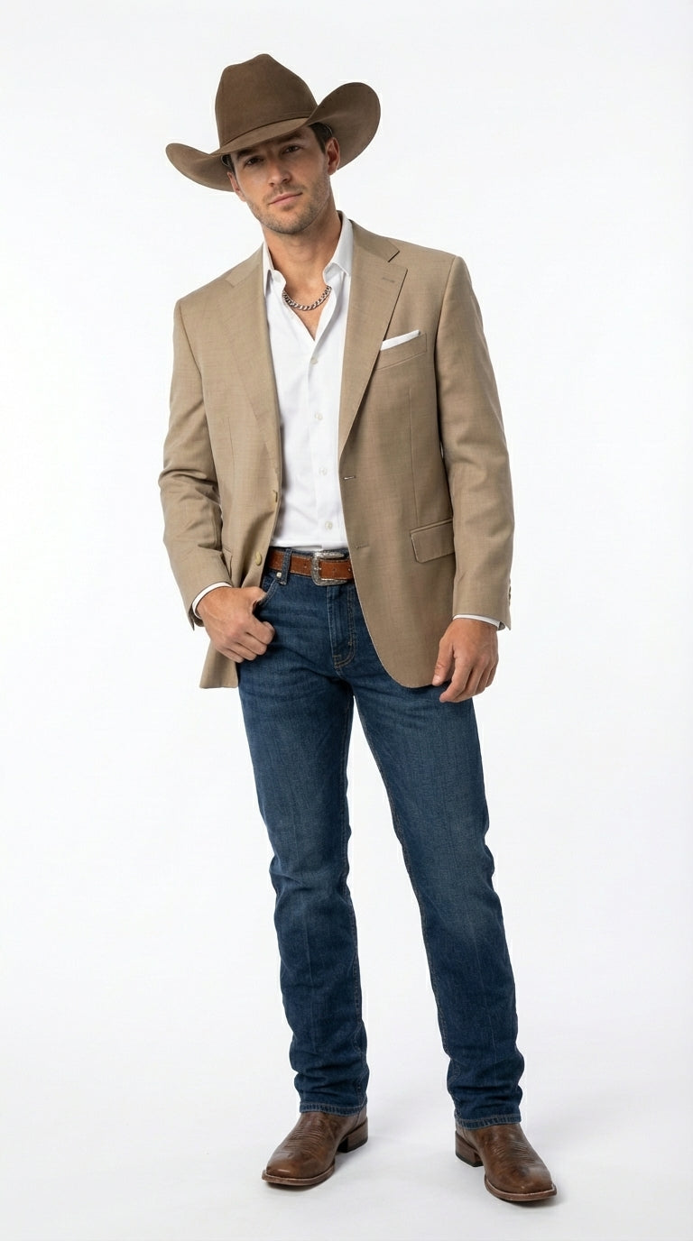 Mens Dark Tan Cowboy Western Blazer – Classic Western Style Sport Coat Casual Formal Jacket for Business Wedding Modern Fit - 36 Short