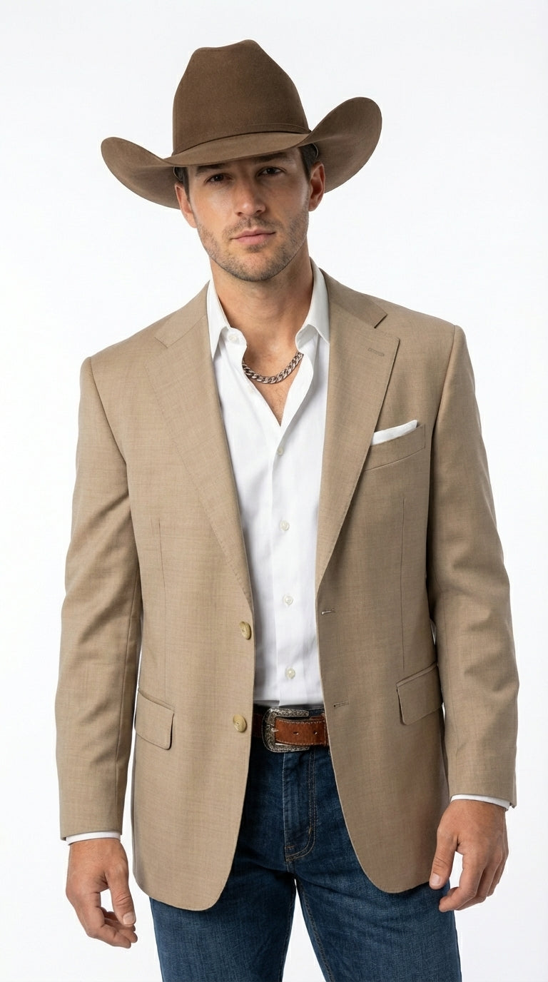 Mens Dark Tan Cowboy Western Blazer – Classic Western Style Sport Coat Casual Formal Jacket for Business Wedding Modern Fit - 36 Short