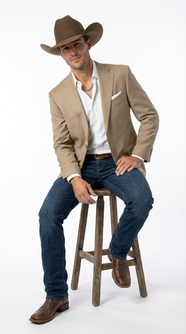 Mens Dark Tan Cowboy Western Blazer – Classic Western Style Sport Coat Casual Formal Jacket for Business Wedding Modern Fit - 36 Short