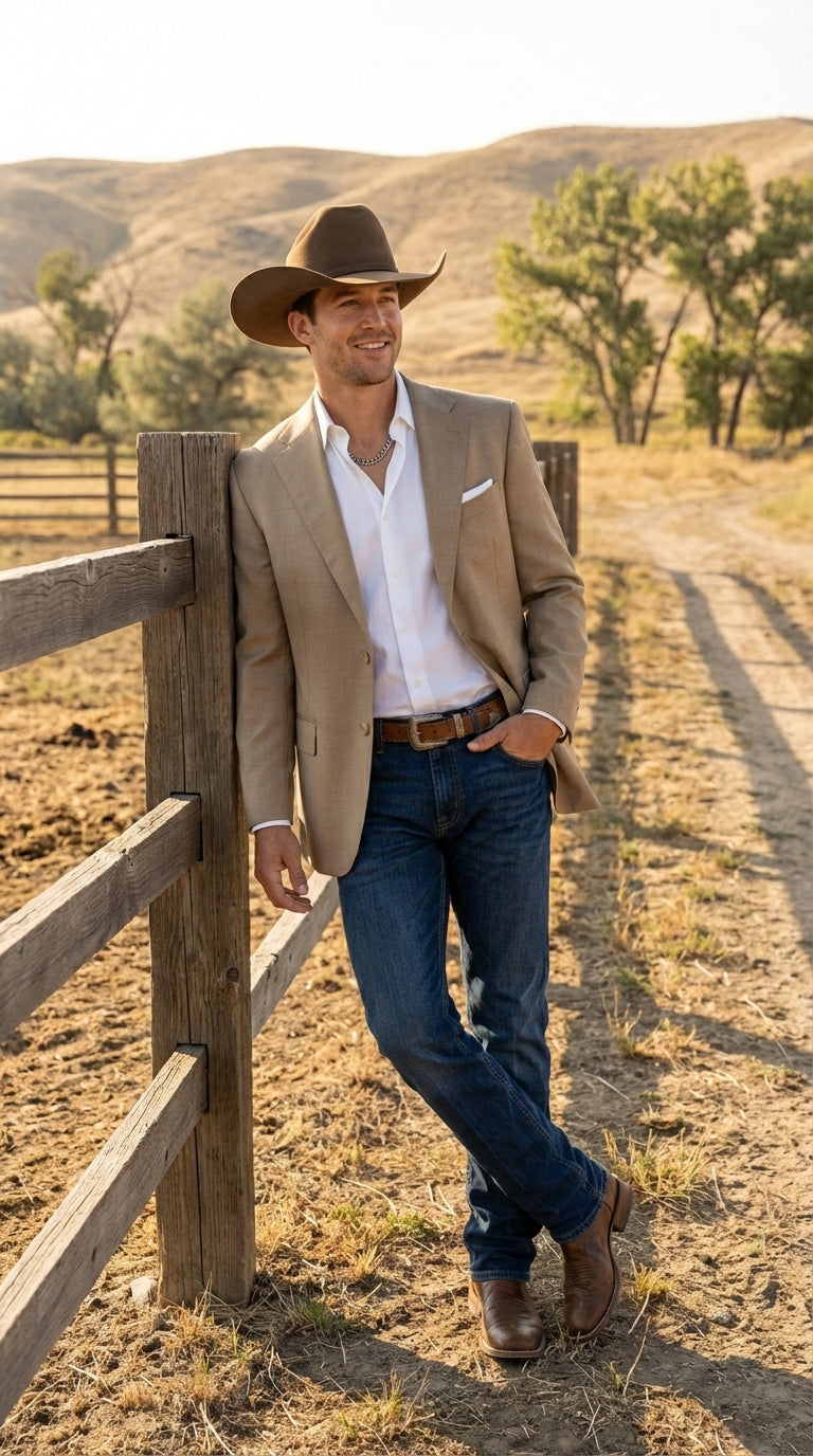 Mens Dark Tan Cowboy Western Blazer – Classic Western Style Sport Coat Casual Formal Jacket for Business Wedding Modern Fit - 36 Short