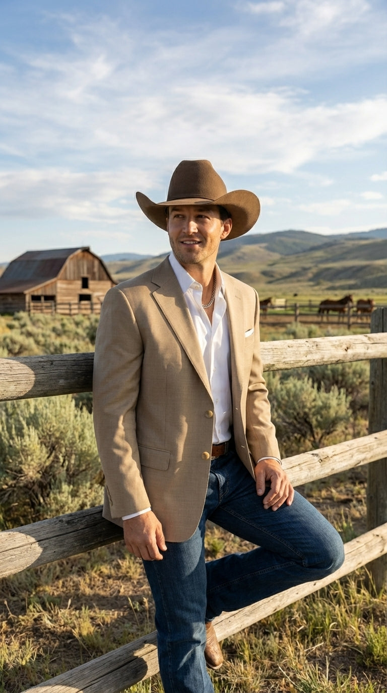 Mens Dark Tan Cowboy Western Blazer – Classic Western Style Sport Coat Casual Formal Jacket for Business Wedding Modern Fit - 36 Short
