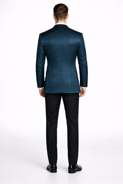 Mens 2 Button Satin Peak Lapel Paisley Prom 2026 Blazer in Dark Teal