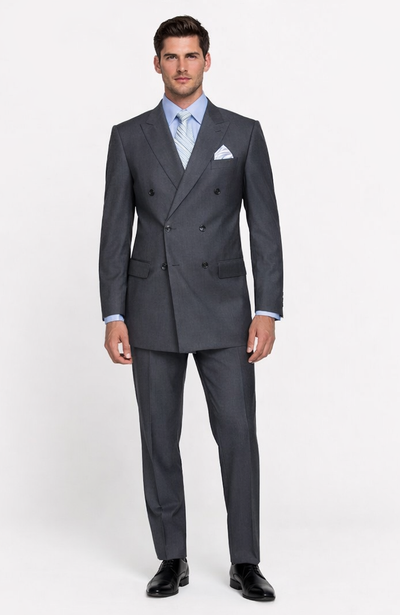 Men's Designer Double Breasted Wool Suit in Charcoal Grey