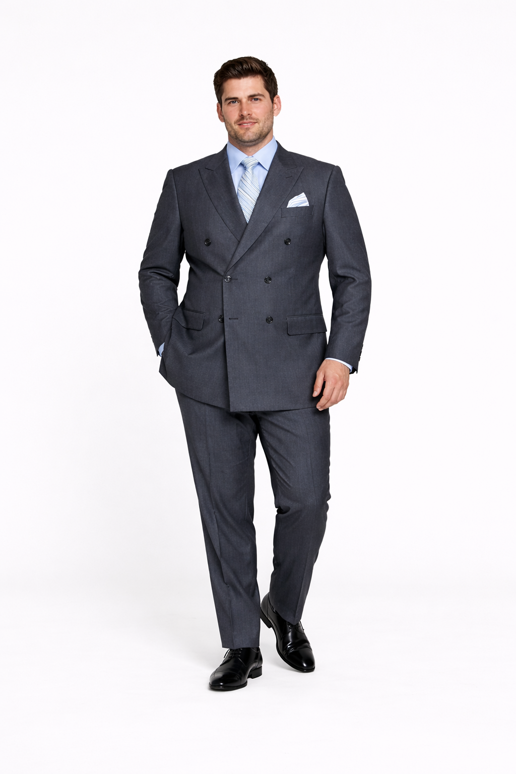 Men's Designer Double Breasted Wool Suit in Charcoal Grey