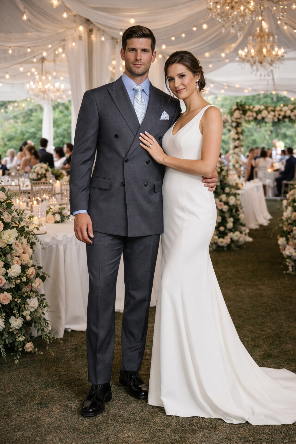 Men's Designer Double Breasted Wool Suit in Charcoal Grey