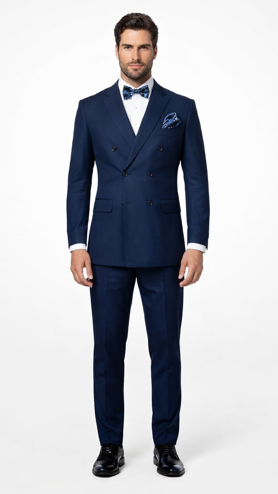 Men's Designer Double Breasted Wool Suit in Sapphire Blue