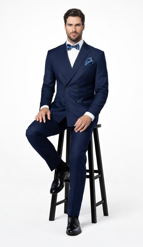 Men's Designer Double Breasted Wool Suit in Sapphire Blue