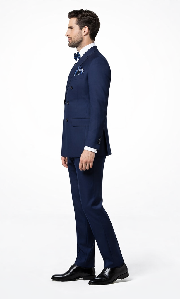 Men's Designer Double Breasted Wool Suit in Sapphire Blue