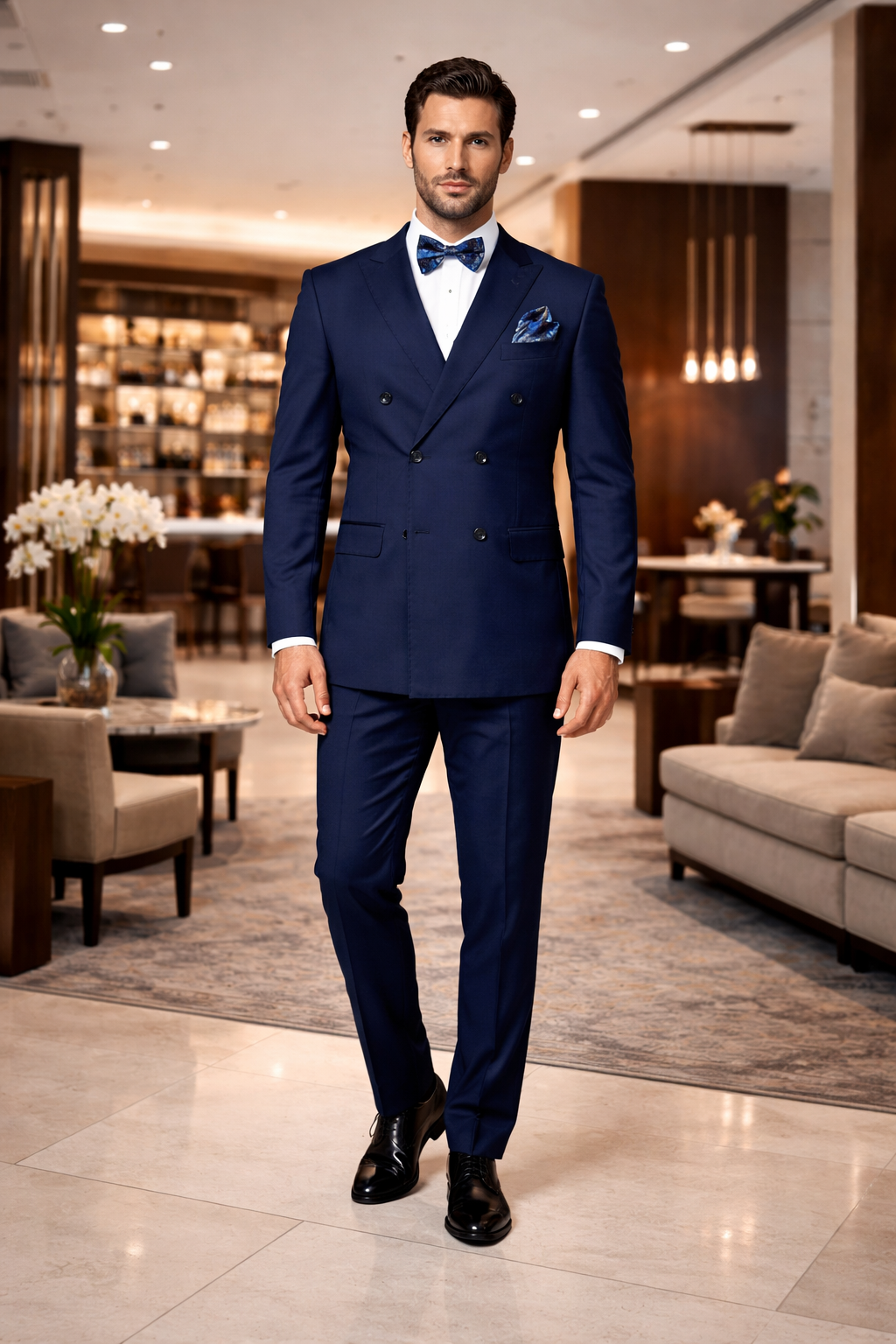 Men's Designer Double Breasted Wool Suit in Sapphire Blue