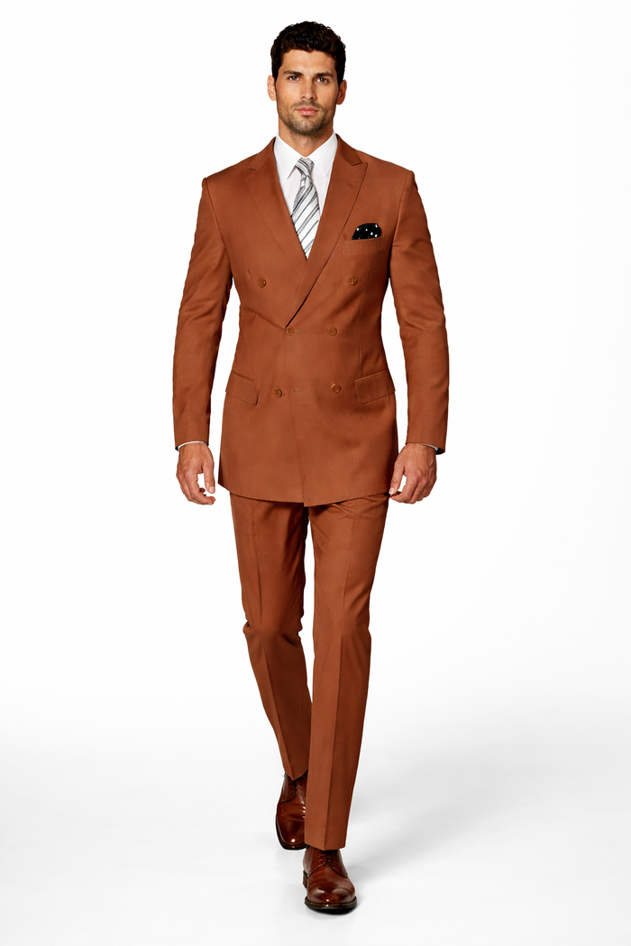 Men's Designer Double Breasted Wool Suit in Copper