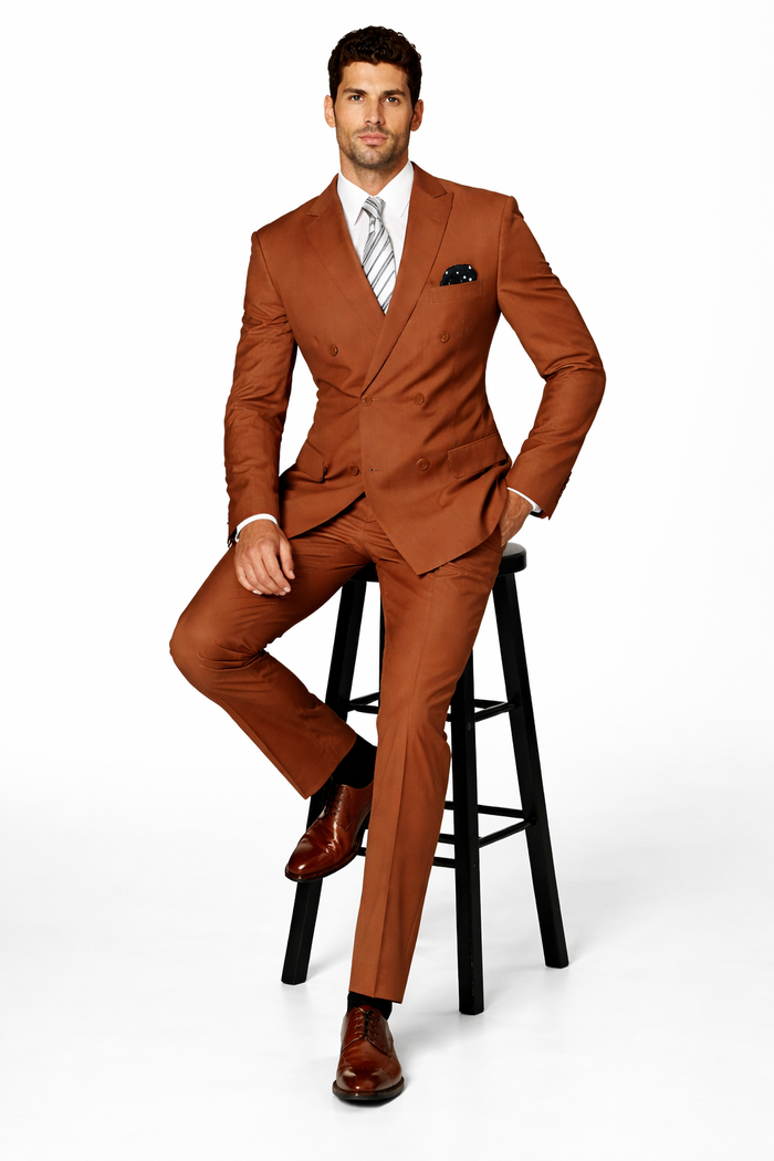 Men's Designer Double Breasted Wool Suit in Copper