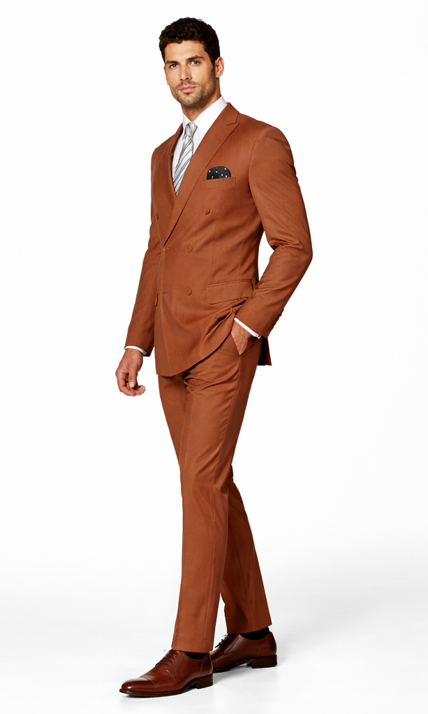 Men's Designer Double Breasted Wool Suit in Copper