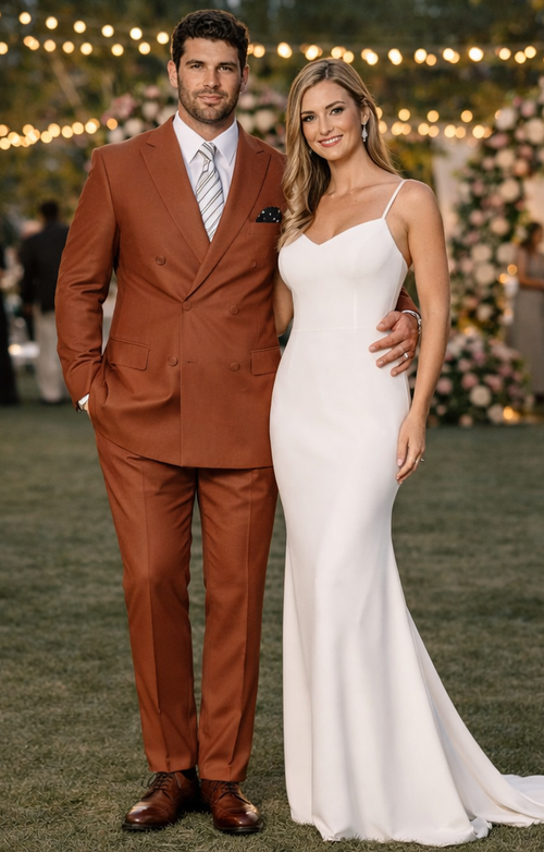 Men's Designer Double Breasted Wool Suit in Copper