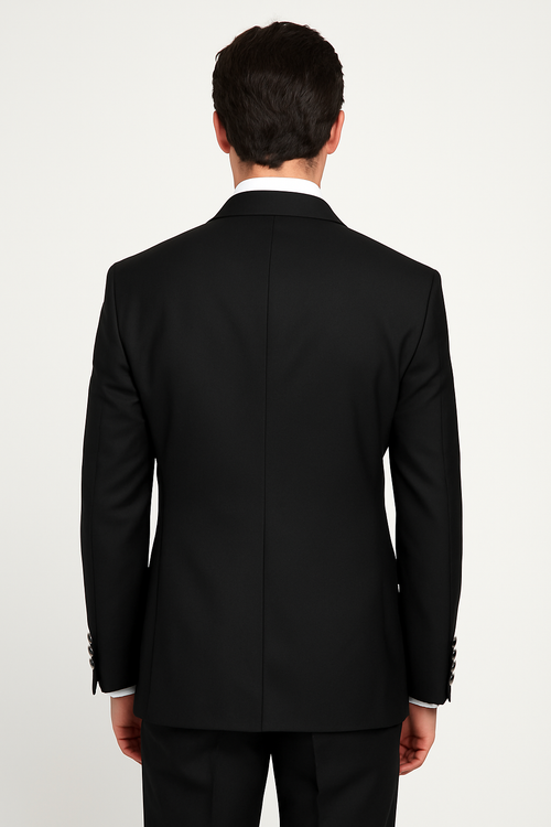 Mens Designer Double Breasted Wool Suit with Gold Buttons in Navy - New Arrival