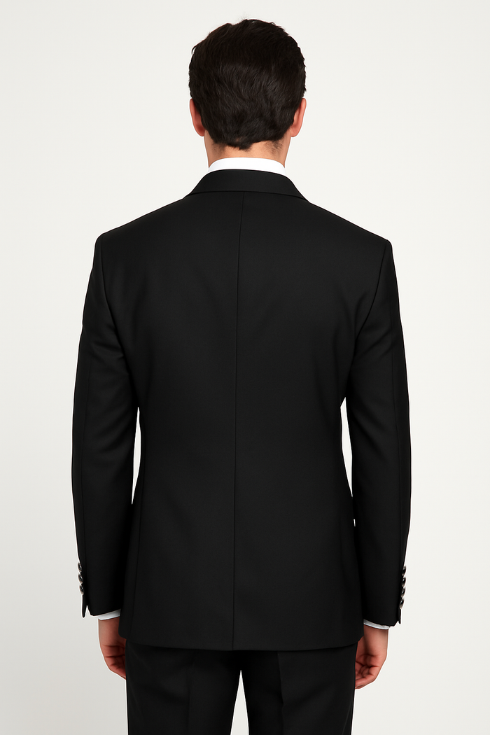 Mens Designer Double Breasted Wool Suit with Gold Buttons in Navy - New Arrival