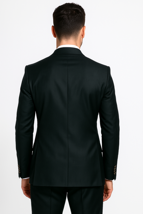 Mens Designer Double Breasted Wool Suit with Gold Buttons in Navy - New Arrival